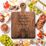 Personalized Engraved Heart Tree Stump Charcuterie Cutting Board with Names and Handle Made in USA Anniversary Valentine's Day Gift for Couple