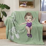Personalized Catoon Ballet Character Soft Throw Blanket with Name Housewarming Birthday Gift for Women Ballet Lover