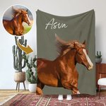 Personalised Multicolor Watercolor Style Horse Photo Soft Throw Blanket with Name Home Decor Birthday Equestrian Keepsake Gift for Horse Enthusiasts