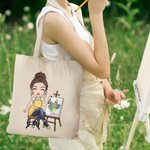 Gepersonaliseerde Leuke Cartoon Schilderen Meisje Herbruikbare Canvas Draagtas met Naam Reisaccessoires Verjaardag Verjaardagscadeau voor Kunstenaars Schildersvrienden