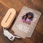 Personalised Heart-shaped Wreath Cartoon Mom and 1-2 Kids LED Night Light with Name and Wood Base Home Desk Decor Mother's Day Gift for Mom Grandma