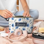 Gepersonaliseerd Retro Geboorte Bloem Cosmetisch Tasje Met Naam Reis Accessoires Moederdag Verjaardagscadeau voor Vrouwen Mam Oma