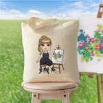 Gepersonaliseerde Leuke Cartoon Schilderen Meisje Herbruikbare Canvas Draagtas met Naam Reisaccessoires Verjaardag Verjaardagscadeau voor Kunstenaars Schildersvrienden