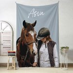 Personalised Multicolor Watercolor Style Horse Photo Soft Throw Blanket with Name Home Decor Birthday Equestrian Keepsake Gift for Horse Enthusiasts