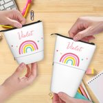 Personalized Cute Heart Rainbow Stand-up Telescopic Pencil Bag with Name School Stationery Supplies Birthday Gift for Kids
