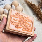 Personalised Engraved Leaf Flower Chicken Nest Farmer Market Wooden Egg Carton Stamp with Handle and Text Birthday Gift for Family Friend