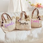 Personalised Tassel Large Capacity Canvas Tote Bag with Name and Leather Handle Travel Accessories Mother's Day Birthday Gift for Women