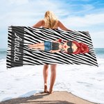 Gepersonaliseerde Strandlaken met Luipaard Zebraprint Cartoonfiguur Oversized met Naam Reis Zomervakantie Cadeau Feestgeschenk voor Vrouwen
