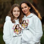Personalized Heart Shaped Wreath Cartoon Mom and 1-2 Kids Skin-friendly Sweatshirt Hoodie with Name Birthday Mother's Day Gift for Mom Grandma