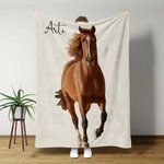 Personalised Multicolor Watercolor Style Horse Photo Soft Throw Blanket with Name Home Decor Birthday Equestrian Keepsake Gift for Horse Enthusiasts