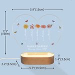 Personalized 1-12 Birth Flowers Heart-shaped LED Night Light with Wooden Base Home Decor Mother's Day Birthday Gift for Mom Grandma