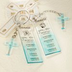 Personalized Gradient Blue Birth Flower Bible Verse Name Bookmark Keychain with Cross Charm Birthday Baptism Gift for Family Christian