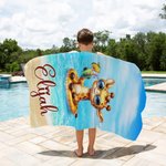 Gepersonaliseerde Schattige Dieren Oversized Strandlaken met Zwemring Sneldrogend Naam Zomervakantie Zwembad Feest Cadeau voor Jongens Meisjes