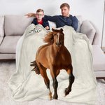 Personalised Multicolor Watercolor Style Horse Photo Soft Throw Blanket with Name Home Decor Birthday Equestrian Keepsake Gift for Horse Enthusiasts
