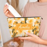 Gepersonaliseerd Retro Geboorte Bloem Cosmetisch Tasje Met Naam Reis Accessoires Moederdag Verjaardagscadeau voor Vrouwen Mam Oma