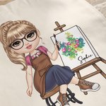 Gepersonaliseerde Leuke Cartoon Schilderen Meisje Herbruikbare Canvas Draagtas met Naam Reisaccessoires Verjaardag Verjaardagscadeau voor Kunstenaars Schildersvrienden