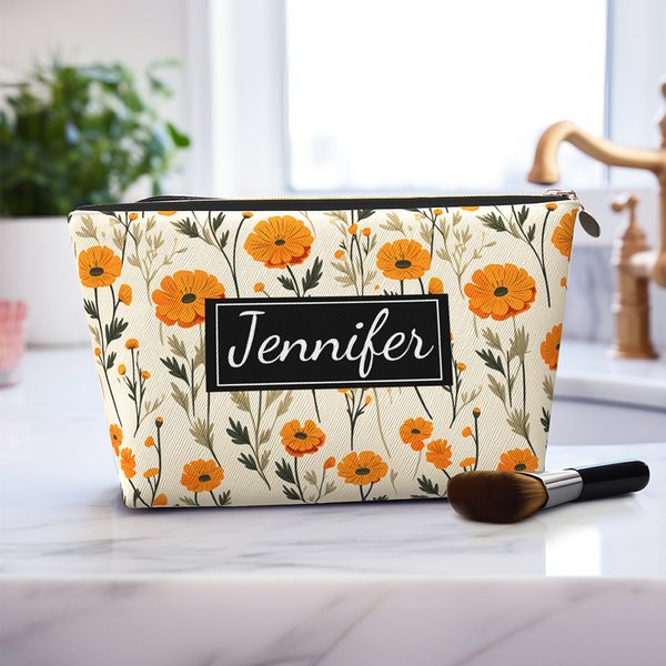 Personalizado Retro Nacimiento Flor Bolsa de cosméticos con nombre Accesorios de viaje Día de la Madre Cumpleaños Regalo para Mujeres Mamá Abuela
