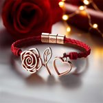 Personalised Rose Heart Adjustable Handmade Red Rope Bracelet with Engraved Initials Valentine's Day Anniversary Birthday Gift for Women