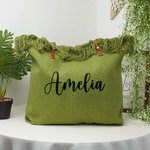 Personalised Tassel Large Capacity Canvas Tote Bag with Name and Leather Handle Travel Accessories Mother's Day Birthday Gift for Women