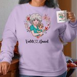 Personalized Heart Shaped Wreath Cartoon Mom and 1-2 Kids Skin-friendly Sweatshirt Hoodie with Name Birthday Mother's Day Gift for Mom Grandma
