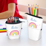 Personalized Cute Heart Rainbow Stand-up Telescopic Pencil Bag with Name School Stationery Supplies Birthday Gift for Kids
