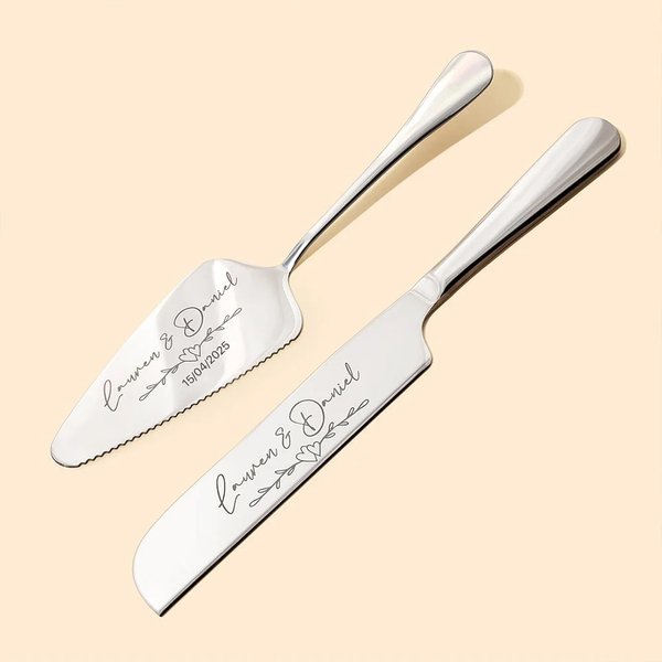 Couteau et Spatule à Gâteau Personnalisés Gravés avec Noms et Date Cadeau Mariage Bridal Shower pour les Nouveaux Mariés