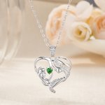 Personalized Dainty Mother and Daughter Heart Zircon Necklace with Birthstone Mother's Day Anniversary Birthday Gift for Women