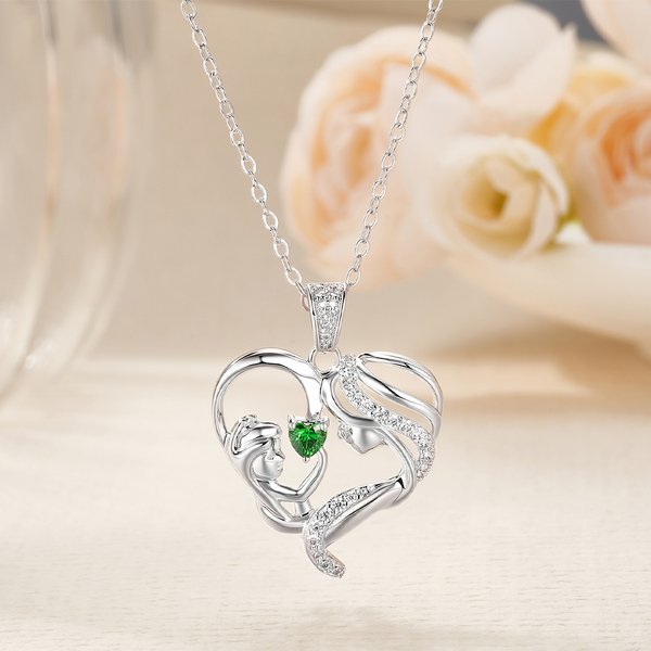 Henkilökohtainen Dainty Äiti ja tytär Sydän Zirkoni kaulakoru Birthstone Äitienpäivä Vuosipäivä Syntymäpäivä Lahja naisille