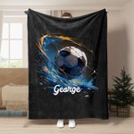 Personalisierte dynamische Fußball weiche schwarze Wurfdecke mit Namen Warm Home Decor Geburtstagsgeschenk für Kinder Fußballliebhaber
