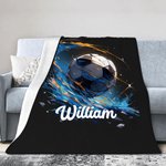 Personalisierte dynamische Fußball weiche schwarze Wurfdecke mit Namen Warm Home Decor Geburtstagsgeschenk für Kinder Fußballliebhaber