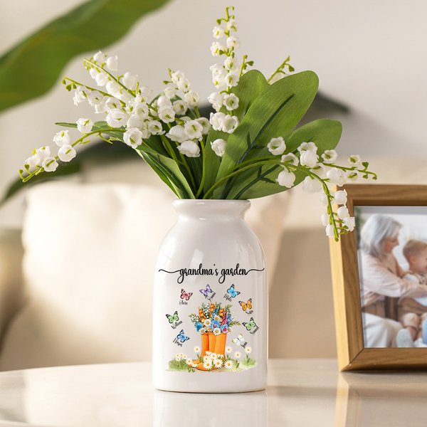 Personalisierte Boot Schmetterling Garten Keramik Blumenvase mit Nickname und 1-8 Namen Geburtstag Muttertag Geschenk für Mama Oma