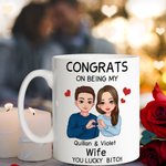 Personalised Cartoon Character Congrats on Being My Mug with Name Valentine's Day Anniversary Gift for Couples