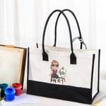 Personalised Cartoon Painter Large Canvas Tote Bag with Name Travel Accessories Birthday Gift for Artists Women
