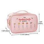 Personalized This Belongs To 1-12 Birth Flowers PU Leather Makeup Bag with Names and Handles Mother's Day Birthday Gift for Mom Grandma