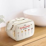 Personalized This Belongs To 1-12 Birth Flowers PU Leather Makeup Bag with Names and Handles Mother's Day Birthday Gift for Mom Grandma