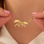 Personalised Horse Shape Name Necklace Dainty Jewellery Mother's Day Birthday Gift for Women Equestrian Lovers