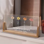Gepersonaliseerd We love You Geboortebloem Rectanglar Acryl LED Nachtlampje met Houten Voet en 1-12 Namen Moederdagcadeau voor Mamma Oma