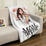 Personalizado en forma de corazón de dibujos animados mamá y 1-2 niños suave manta con nombre Día de la Madre Cumpleaños Regalo para mamá abuela