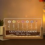 Gepersonaliseerd We love You Geboortebloem Rectanglar Acryl LED Nachtlampje met Houten Voet en 1-12 Namen Moederdagcadeau voor Mamma Oma