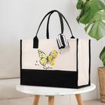 Personalized Birth Flower Butterfly Large Canvas Tote Bag with Name Birthday Mother's Day Gift for Women Girls