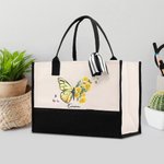 Borsa tote personalizzata con fiore di nascita farfalla e nome dimensione grande tela compleanno festa della mamma regalo per donne e ragazze
