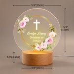 Personalisiertes Blumenkranz Kreuz LED-Nachtlicht mit Text Holzsockel Haus Deko Taufe Konfirmation Babyparty Geschenk für Kinder