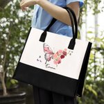 Borsa tote personalizzata con fiore di nascita farfalla e nome dimensione grande tela compleanno festa della mamma regalo per donne e ragazze