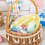 Uovo di Pasqua grande personalizzato con nome design a pois cestino riempitivo e scatola di caramelle regalo ideale per bambini