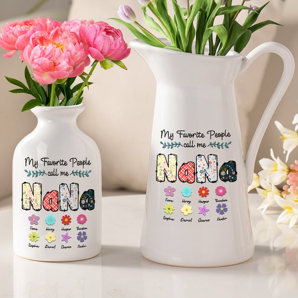 Personalised My Favorite People Call Me Nana Flowers Ceramic Vase with 1-12 Names Mother's Day Birthday Gift for Grandma Mom