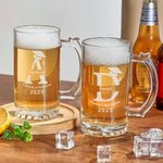 Personalized Engraved Grad Cap Initial 16.6 oz Beer Glass with Name and Handle Graduation Party Gift for Graduates