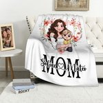 Personalizado en forma de corazón de dibujos animados mamá y 1-2 niños suave manta con nombre Día de la Madre Cumpleaños Regalo para mamá abuela
