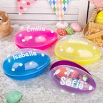 Uovo di Pasqua grande personalizzato con nome design a pois cestino riempitivo e scatola di caramelle regalo ideale per bambini