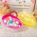 Uovo di Pasqua grande personalizzato con nome design a pois cestino riempitivo e scatola di caramelle regalo ideale per bambini