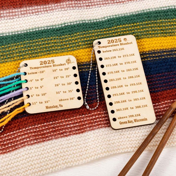 Gepersonaliseerde locatie temperatuur deken ontwerp kleurenkaart met kralen ketting gehaakt accessoire verjaardag Moederdag cadeau voor breiliefhebbers